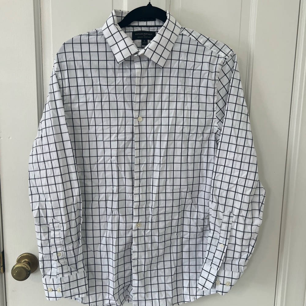 Banana Republic White and Black Grid Shirt